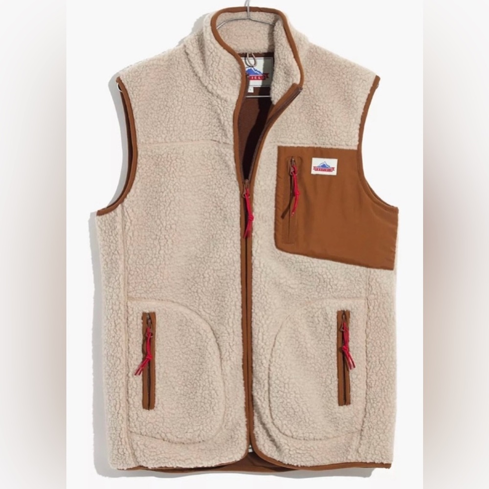 Madewell Cream Sherpa Vest with Brown Accents
